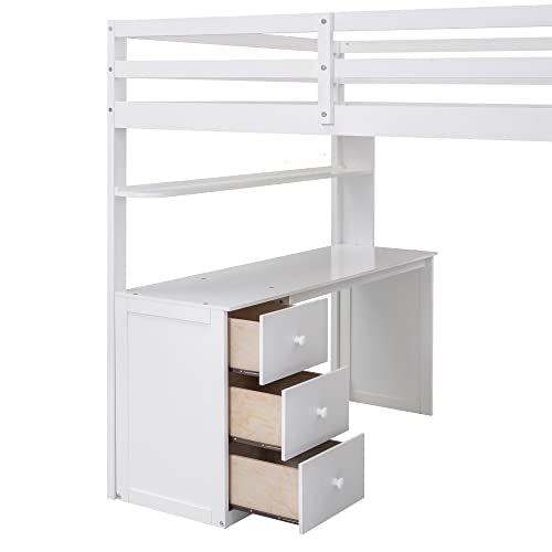 Harper & Bright Designs Full Loft Bed with Desk, Wardrobe, Solid Wood N868457