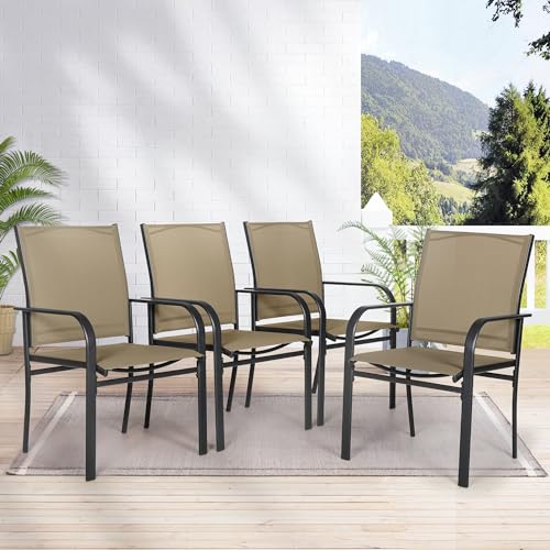 Outdoor Wrought Iron Dining Chairs Set of 4 with High Backrest, Dark Blue F605057