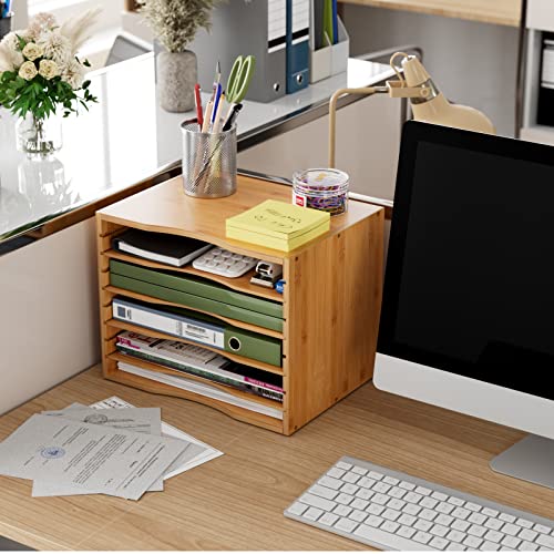 Bamjoy Bamboo 5 Tier Desktop Organizer with Adjustable Shelves I134984