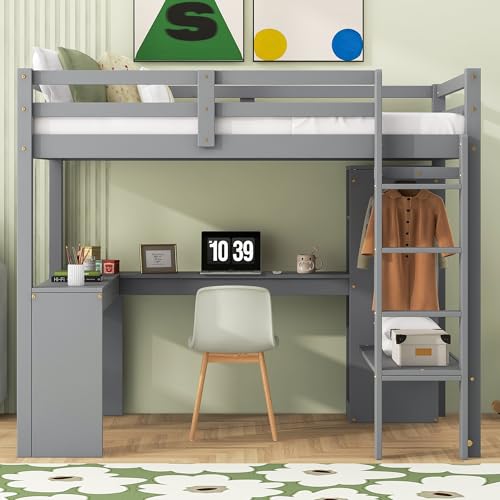 SOFTSEA Full Size Loft Bed with Desk & Wardrobe, White F150304