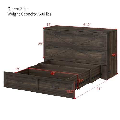 Queen Size Murphy Bed Cabinet with Charging Station, White P336686
