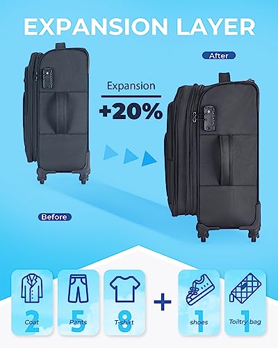 BAGSMART Expandable 20" Carry-On Luggage with Spinner Wheels, Black I961842
