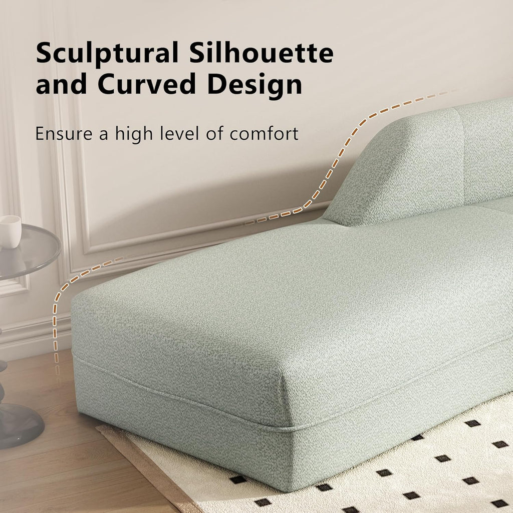 109.4" Modern Cloud Curved Sofa Boucle Chaise Lounge with Left Arm Facing, Green I6917
