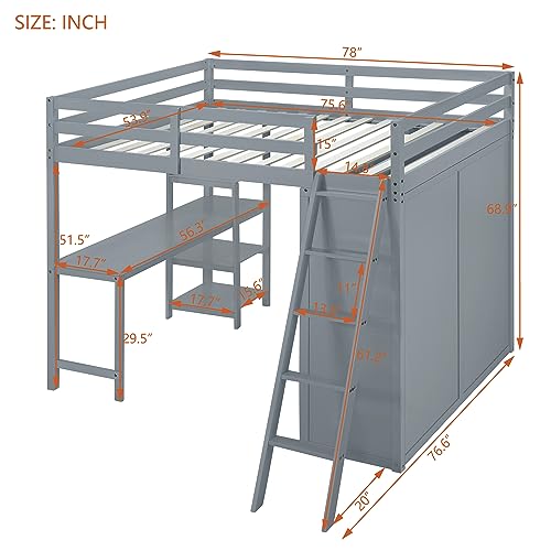 Harper & Bright Designs Full Size Loft Bed with Wardrobe and Desk, Solid Wood, White R4710
