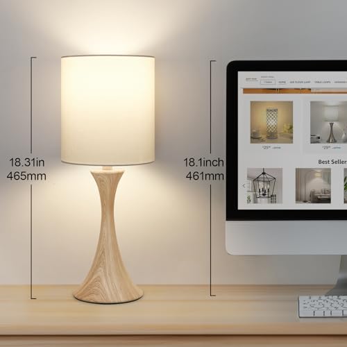 Dimmable Bedside Lamp with Touch Control, Beige Shade, LED Bulb Included S148