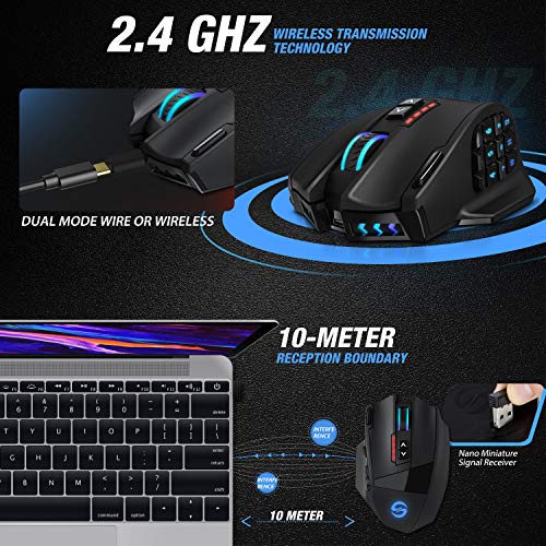 UtechSmart Venus Pro RGB Wireless MMO Gaming Mouse, 16000 DPI, 16 Programmable Buttons M66772
