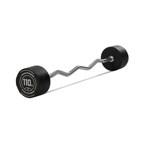 Titan Fitness Rubber Curl Fixed Barbells, Pre-Loaded Weight Bar Y406
