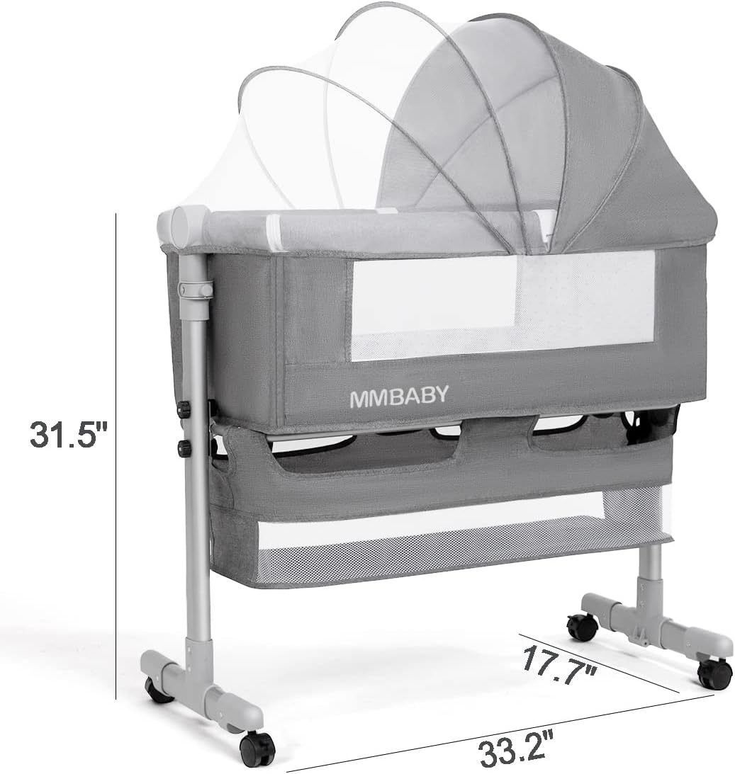 MMBABY 3 in 1 Travel Bedside Bassinet with Wheels, Height Adjustable M17491