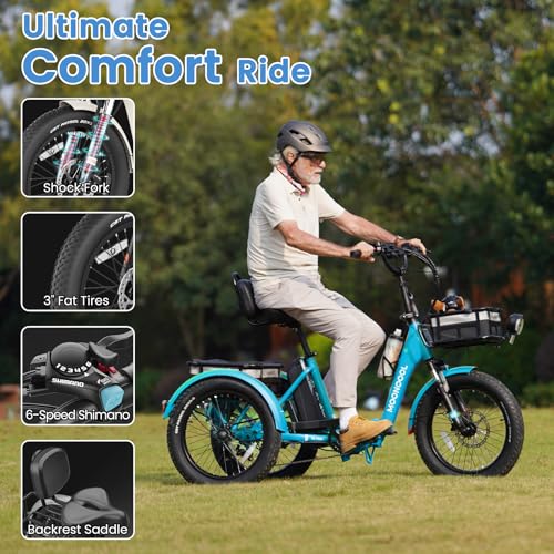 MOONCOOL Electric Trike for Adults, 20" Folding 3-Wheel Ebike, 500W Motor, Removable Battery W50658