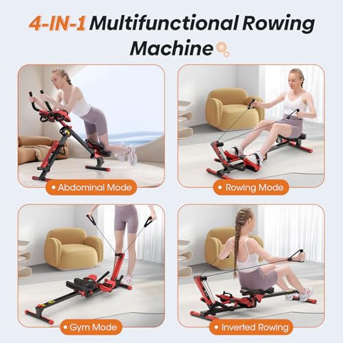 4 in 1 Rowing Machine with Adjustable Resistance, Foldable Home Rower K5286