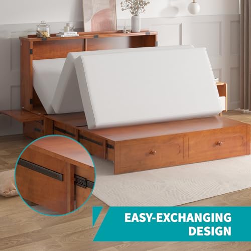 BALUS Murphy Cabinet Bed Queen with USB Charging Station, Tri-Fold Mattress, Dark Grey V81631