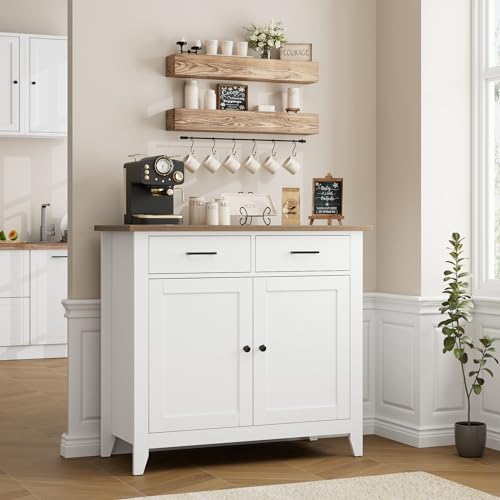 HORSTORS Kitchen Storage Cabinet, Farmhouse Buffet with 2 Drawers and 2 Doors, Grey A4009