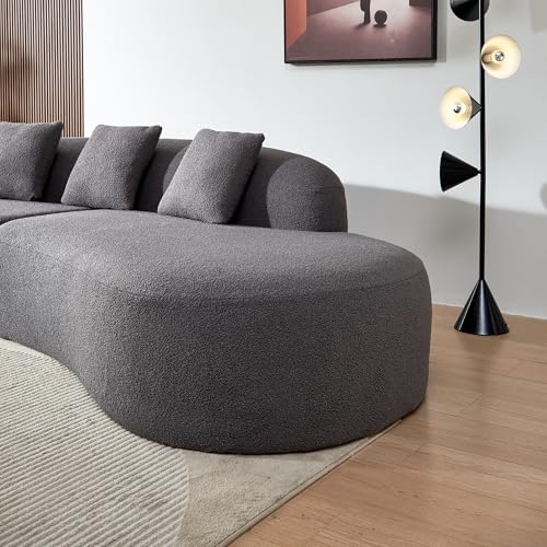 Modern Curved Sectional Sofa 5-Seater Sherpa Fabric Beige X2818