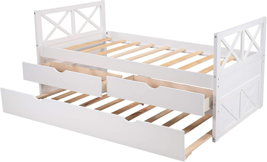 Twin Captain's Bed with Trundle and Storage Drawers, White T35158