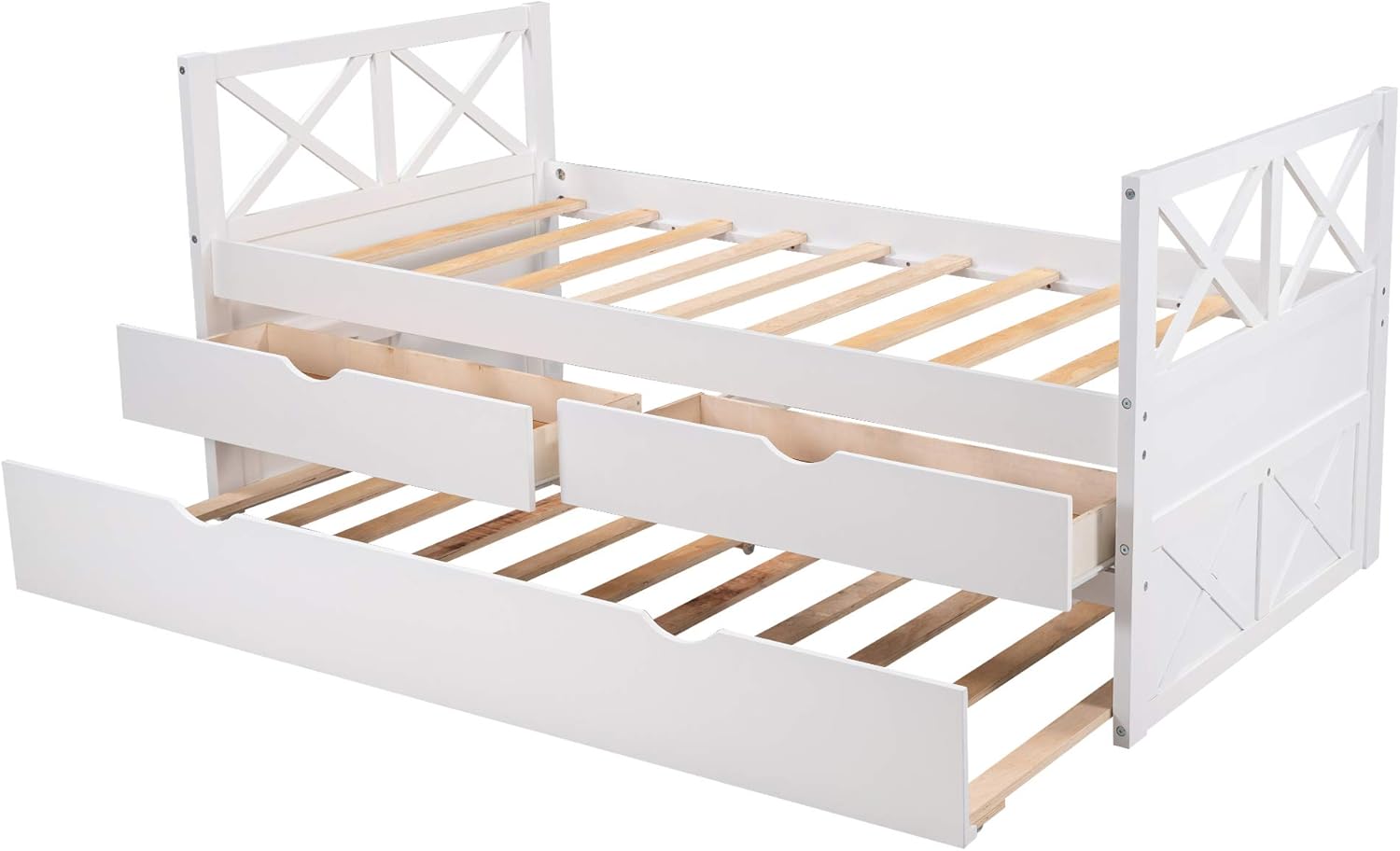Twin Captain's Bed with Trundle and Storage Drawers, White T35158