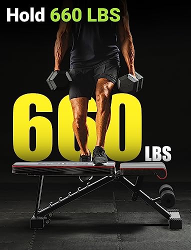 Yoleo Adjustable Weight Bench for Home Gym, Foldable Incline Decline Flat Press V8046