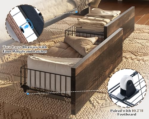 AMERLIFE King Bed Frame with Bookcase Headboard and Charging Station V4787