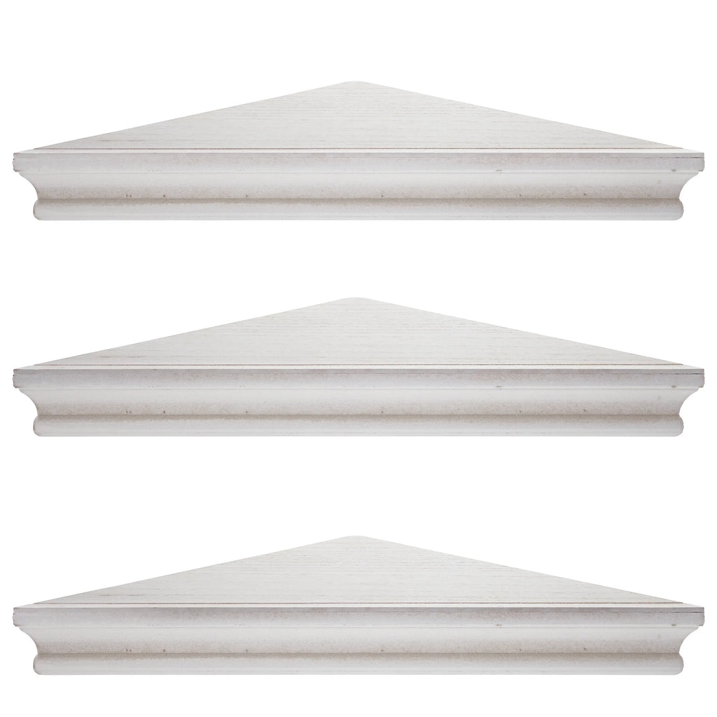 American Art Decor Rustic Whitewashed Wood Floating Corner Shelves - White - Set of 3