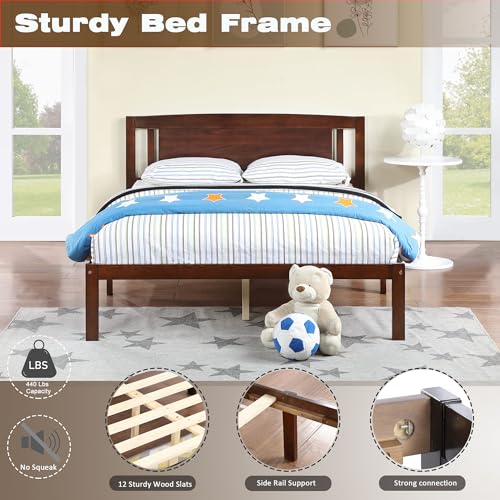 Solid Pine Wood Platform Bed Frame with Headboard, Twin, Grey N225