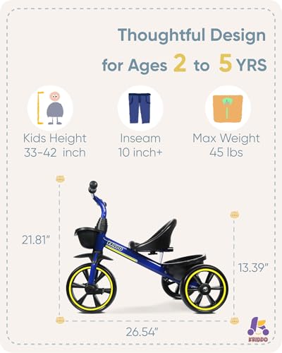KRIDDO Kids Tricycle for Toddlers Age 2-5 Years, Blue P72011