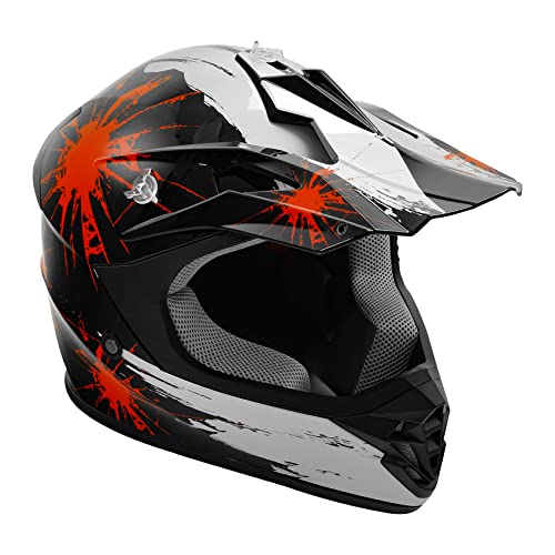 SLMOTO Dot Youth Kids Motocross Offroad Helmet with Goggles and Gloves Blue Skull D851858