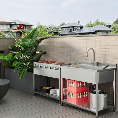 Stainless Steel Freestanding Utility Sink with Pull-out Faucet K489