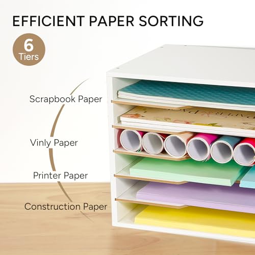 12x18 Wooden Construction Paper Organizer, 6-Tier Desktop File Sorter T909341