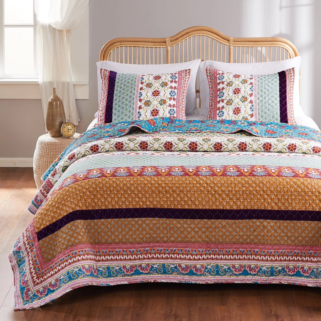 Tori Reversible Cotton Quilt Set, Modern Bohemian, 3-Piece King/Cal King R502701