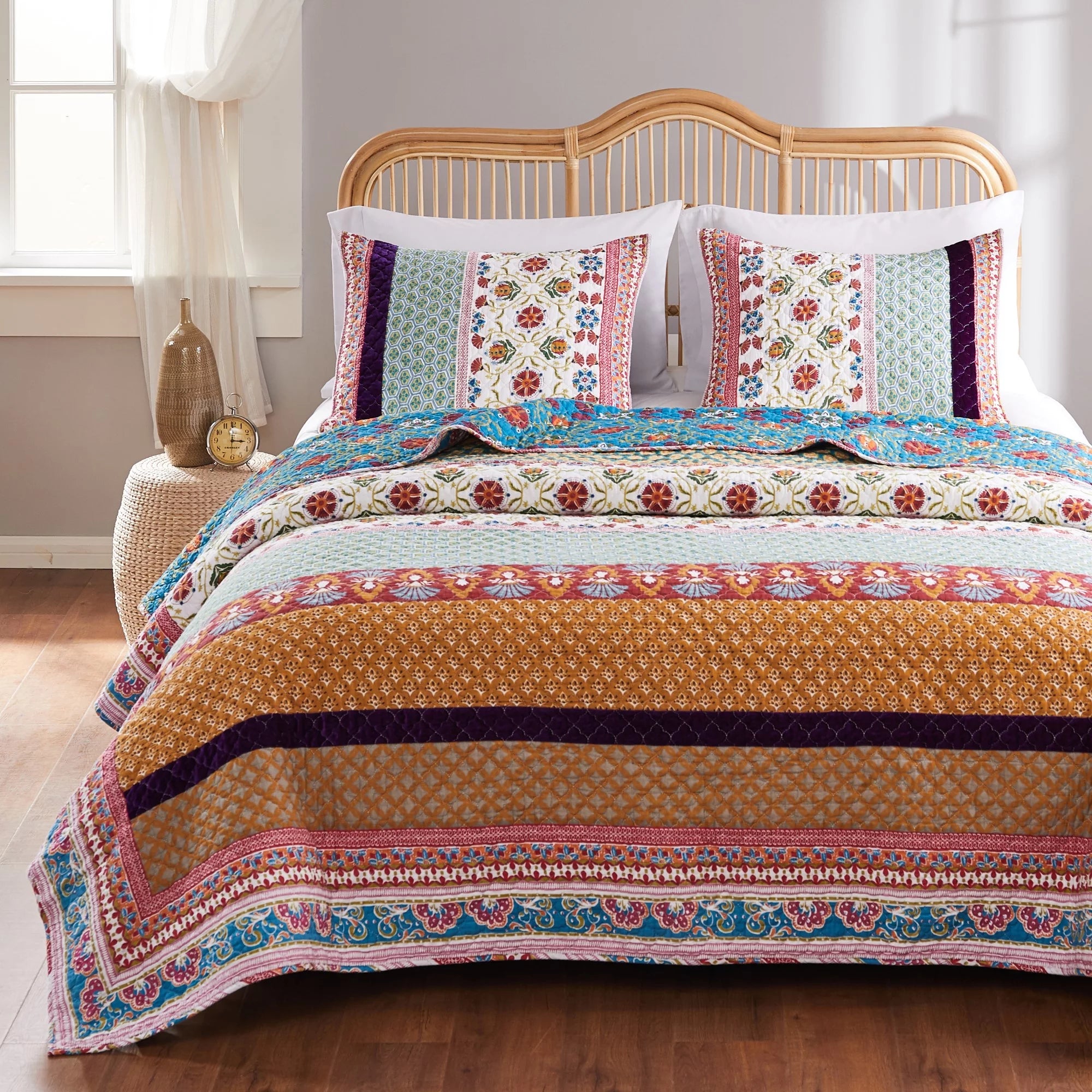 Tori Reversible Cotton Quilt Set, Modern Bohemian, 3-Piece King/Cal King R502701