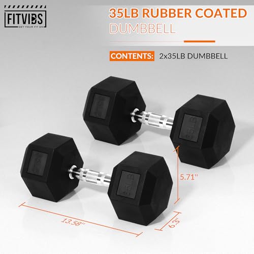 Rubber Encased Hex Dumbbell Set of 2, Anti-Slip Cast Iron Grip, 5-50 LBS H4990