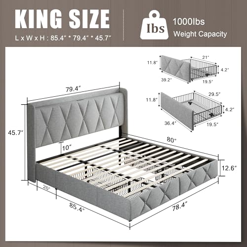 Queen Bed Frame with 4 Storage Drawers and Charging Station, Black S804993