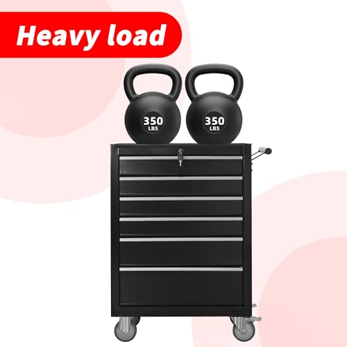 6-Drawer Rolling Tool Chest Cabinet with Wheels and Locking, Black W270288