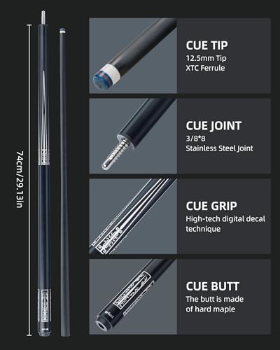 CRICAL Carbon Fiber Pool Cue Stick 58" with 12.5mm Tip J317692