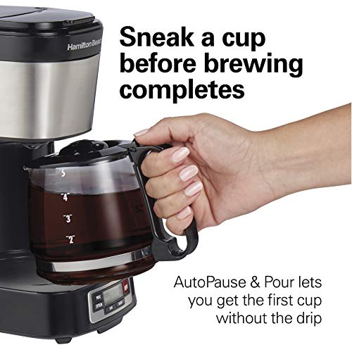Hamilton Beach 5 Cup Drip Coffee Maker with Programmable Clock, Black & Stainless Steel S78391