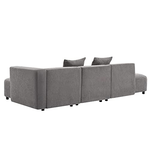 110.2" L-Shape Curved Sofa with Extra Chaise, Chenille Upholstery Sectional Couch C717