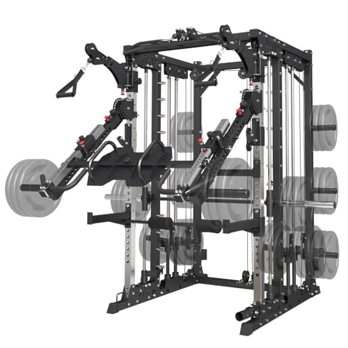 Commercial Smith Machine with Smith Bar, Power Cage Squat Rack with Lever Arm, Leg Press, LAT Pull Down System U34080