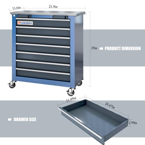 7-Drawer Rolling Toolbox with Lockable Wheels and Keyed Locking System J502595