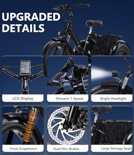 Electric Tricycle for Adults, 750W, Folding Fat Tire, 48V Removable Battery O76597