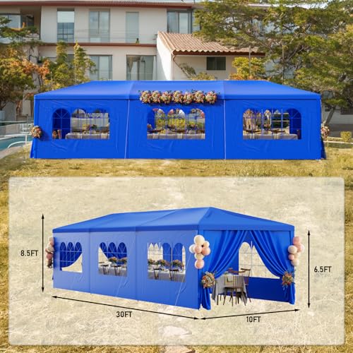 Outdoor Party Tent 10x30 Black with 8 Removable Sidewalls V87006