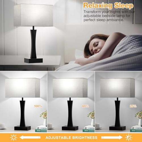 3 Way Dimmable Bedside Lamp Set of 2 with USB Ports C63781