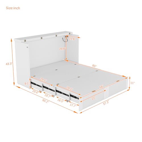 Harper & Bright Designs Queen Murphy Bed Cabinet with USB Charging Station, White D9669