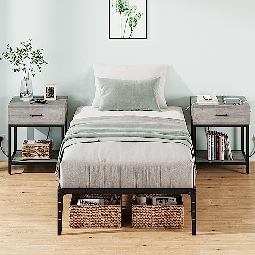 IDEALHOUSE 6 Inch Metal Platform Twin Bed Frame, Heavy Duty, No Box Spring Needed W56107