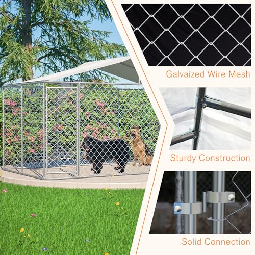 Large Outdoor Dog Kennel Heavy Duty Galvanized Steel with Waterproof Cover V616855