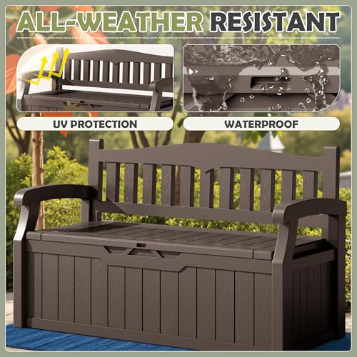 Homall 75 Gallon Outdoor Storage Bench Lockable Deck Box Waterproof UV Resistant Grey D354316
