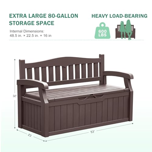 Greesum 80 Gallon Outdoor Storage Bench, Resin Patio Furniture, Dark Black I77551