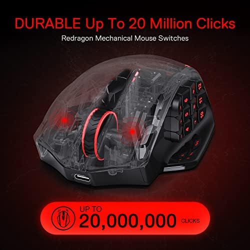 Redragon M908 Impact RGB MMO Gaming Mouse with 12 Side Buttons, 12400 DPI U713989