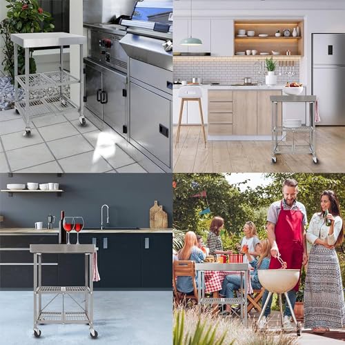 Origami Folding Kitchen Cart on Wheels, 3-Tier Rolling Cart Z2164