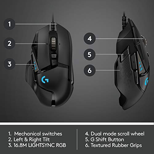 Logitech G502 HERO Wired Gaming Mouse with RGB and Adjustable Weights R1222