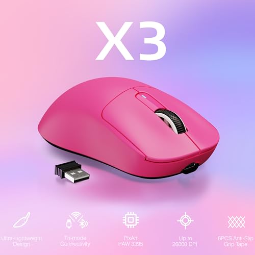 ATTACK SHARK X3 Wireless Gaming Mouse, 49g Ergonomic, PAW3395 26K DPI, White C238377