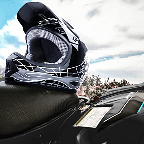SLMOTO Dot Youth Kids Motocross Offroad Helmet with Goggles and Gloves Blue Skull D851858